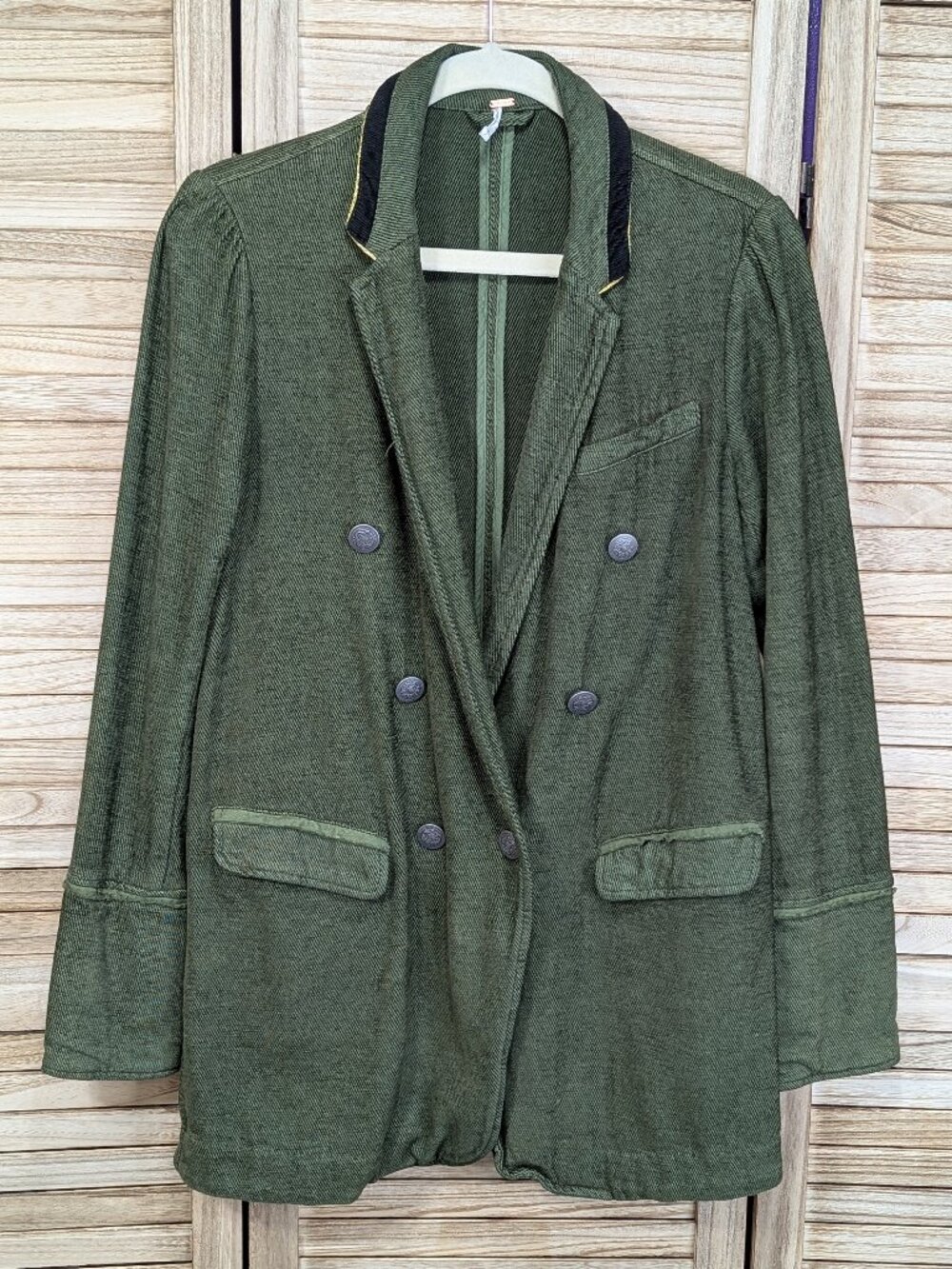 Free People Olive Double-Breasted Women's Blazer Jacket Size Small